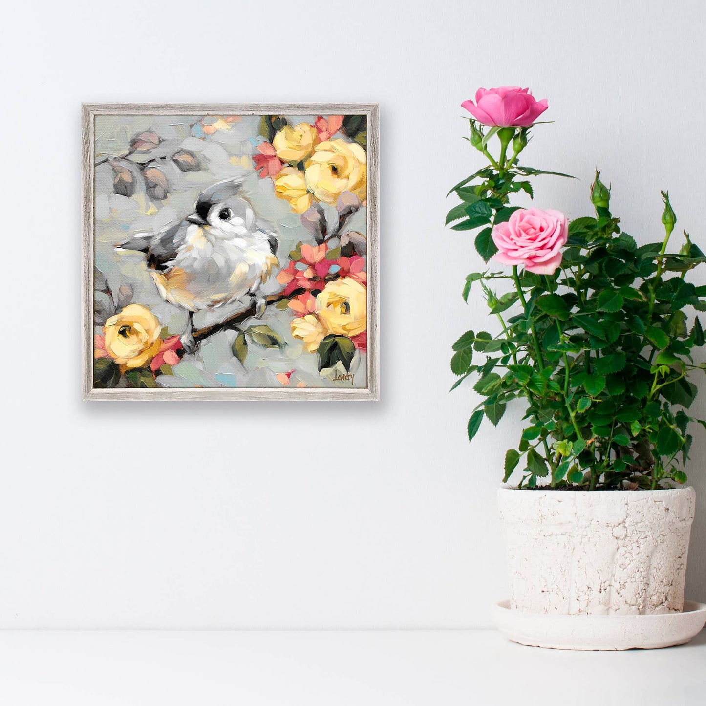 GreenBox Art - Tufted Titmouse On Gray Mini Framed Canvas