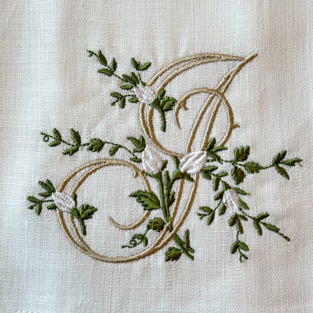 Arte Italica & Crown Linen Designs - Floral Monogram Linen Towel: L