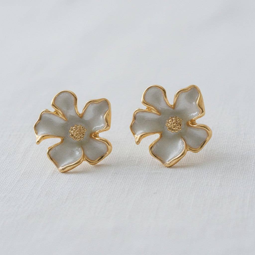 Ellemadera - French Enamel Gardenia Stud Earrings