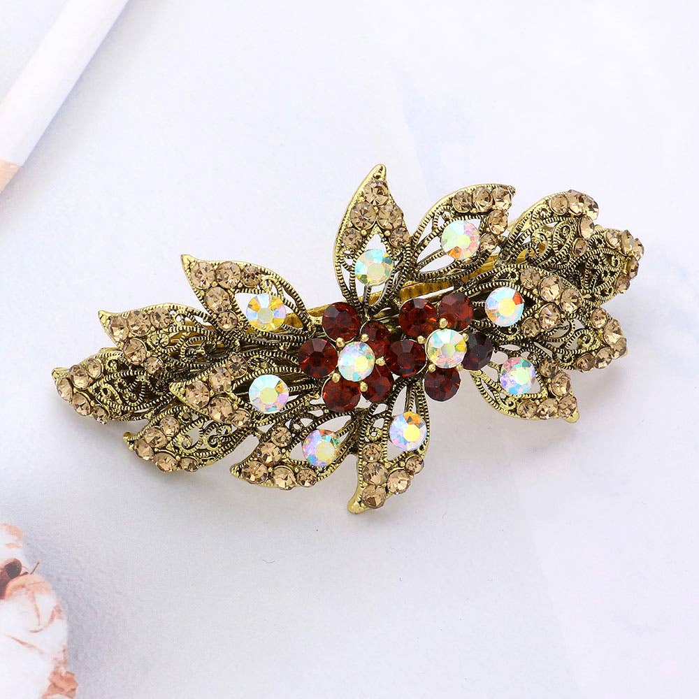 Sensibling Corp. - Stone Embellished Flower Leaf Cluster Barrette
: Clear