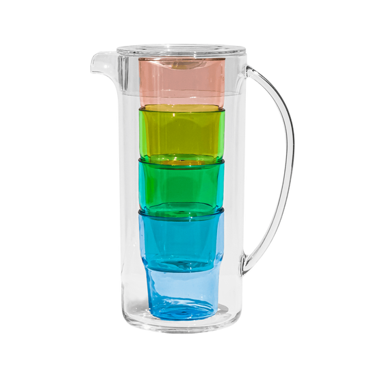 TarHong - Simple Stacked Nested Pitcher Set, 4 Assorted Color Glasses: Pastel