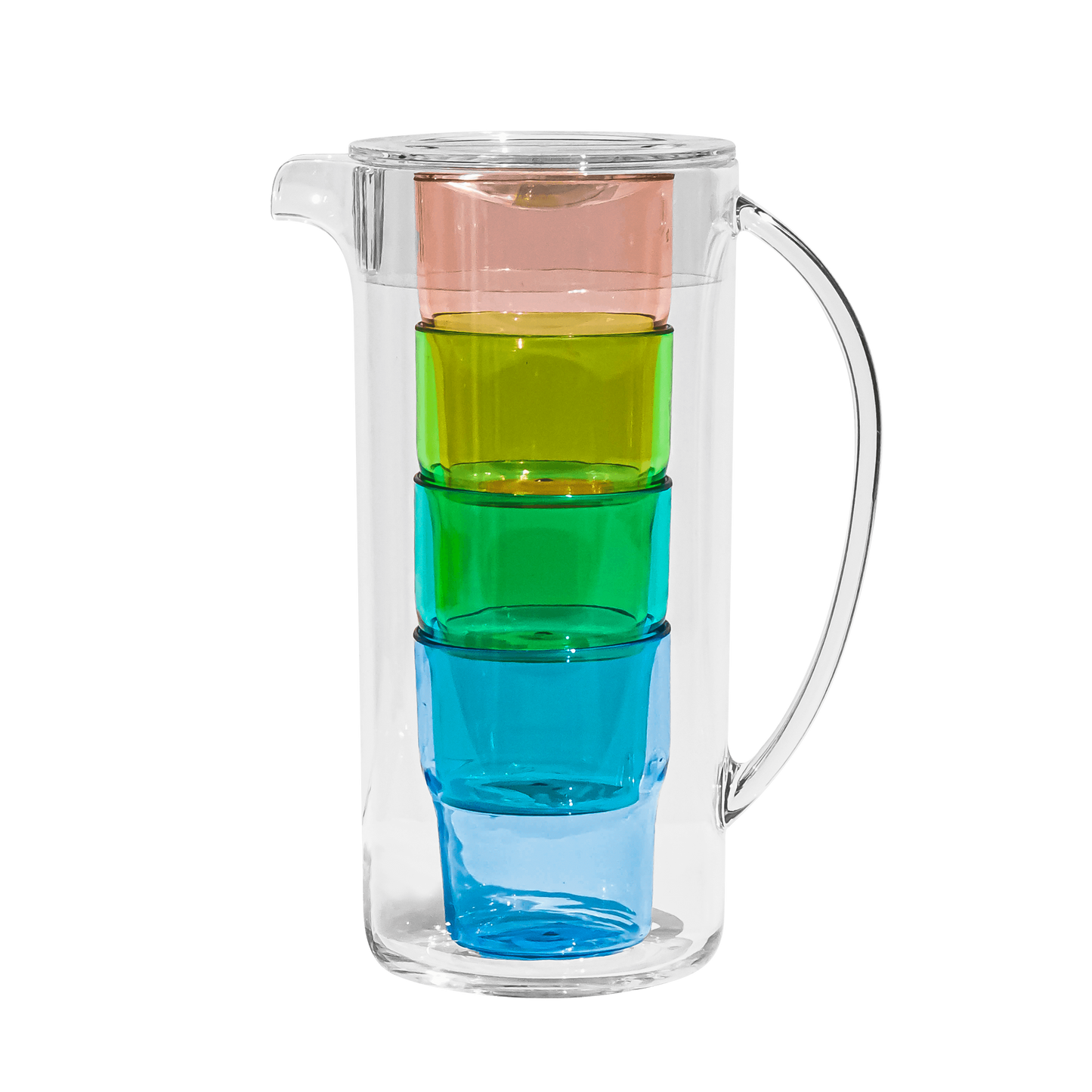 TarHong - Simple Stacked Nested Pitcher Set, 4 Assorted Color Glasses: Blue