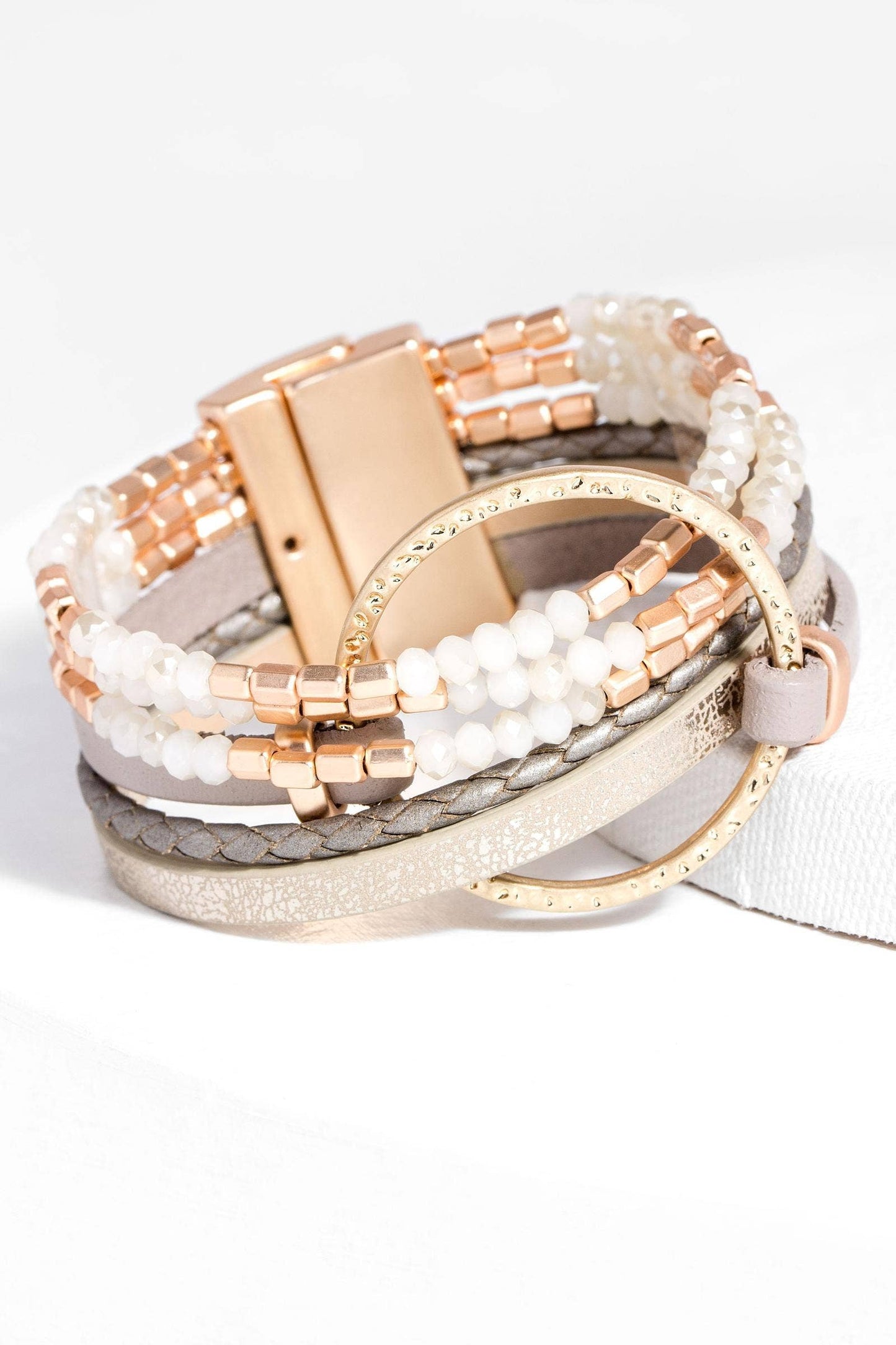 SAACHI - Metallic Go with the Flow Taupe Beaded Bracelet: Taupe