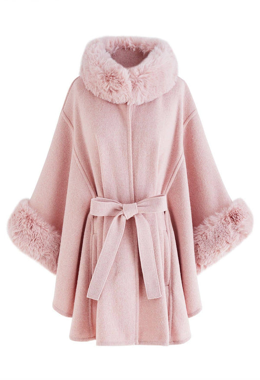 PEACH ACCESSORIES - Pe339 Faux fur poncho: Pink