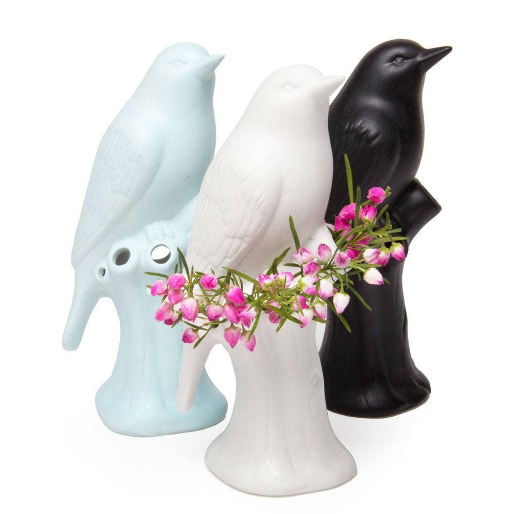 Chive - Porcelain Bird Flower Vase: Baby Blue