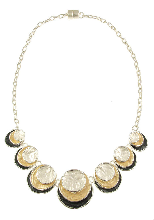 Origin Jewelry - Triple Circle Necklace | Layered Circles - Multi-strand: Gold White