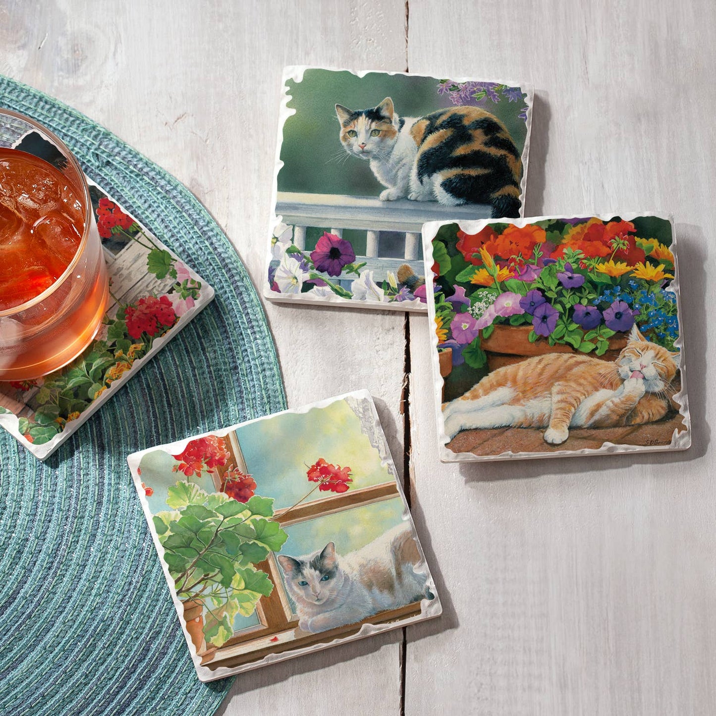 CounterArt/Highland Home/Thirstystone - A Lazy Day Assorted Image Tumbled Tile Coaster 4 Pack