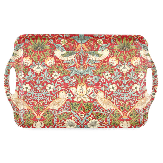 Portmeirion, Spode, Pimpernel, Nachtmann, Wrendale Designs - William Morris Strawberry Thief Large Mel. Hand. Tray - Red: Melamine / Strawberry Thief Red