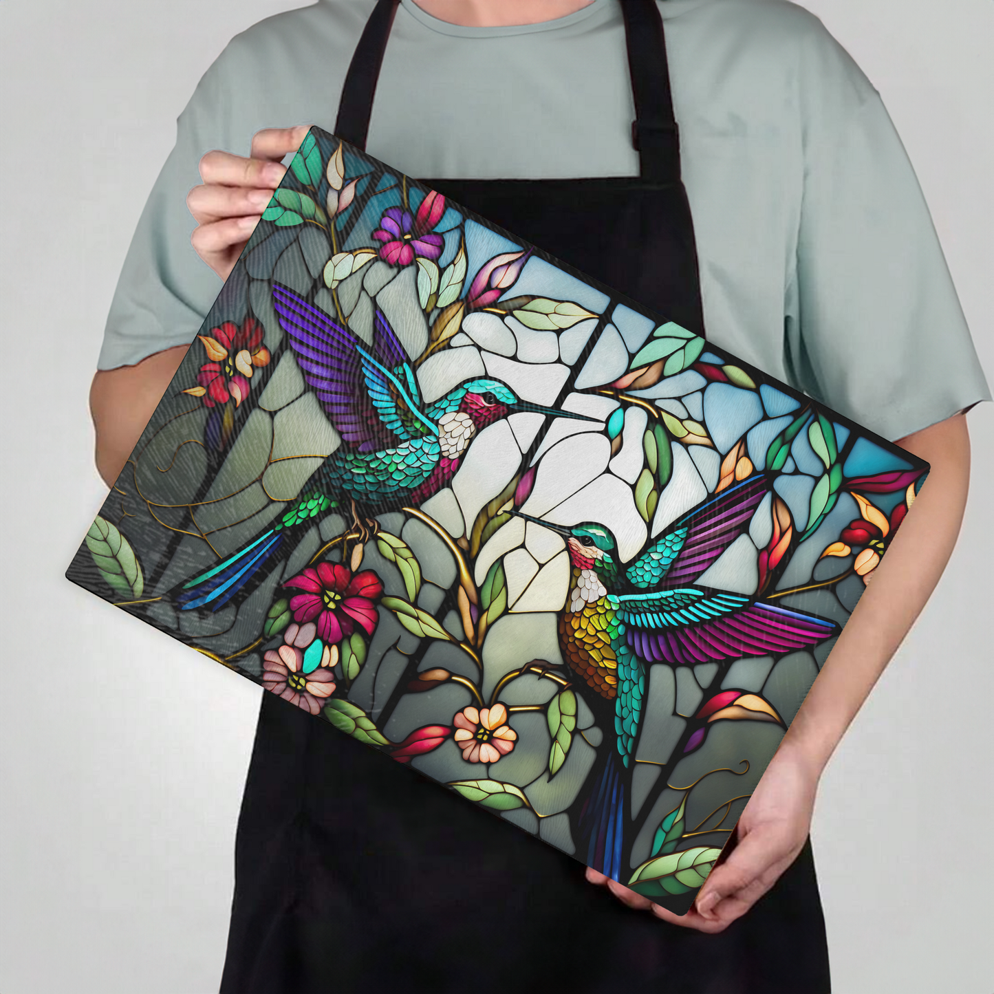 Fernville Creations - Hummingbird Tempered Glass Charcuterie & Serving Board: 11x15 inches