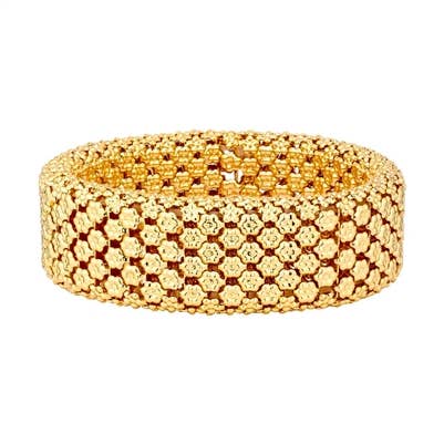 What's Hot - Shiny Gold Metal Textured 1" Wide Stretch Bracelet