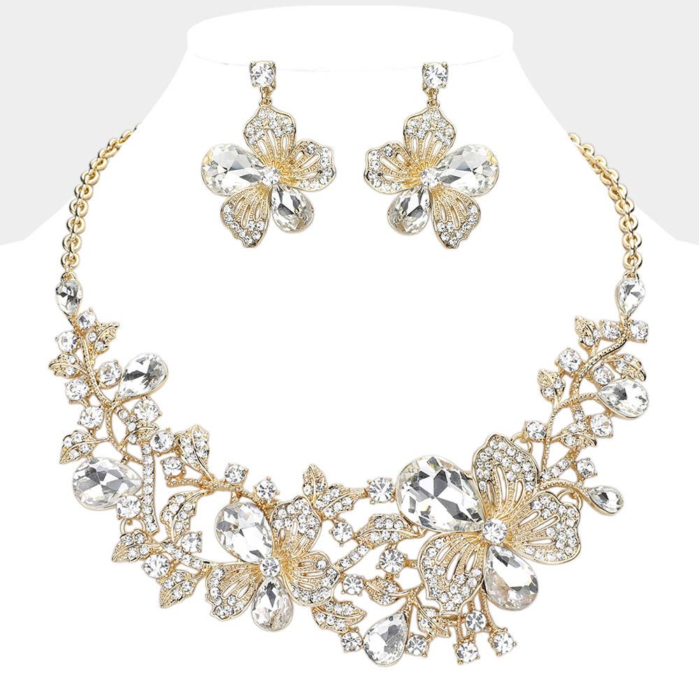 Sensibling Corp. - Flower Glass Stone Embellished Evening Necklace: Multi-Colored