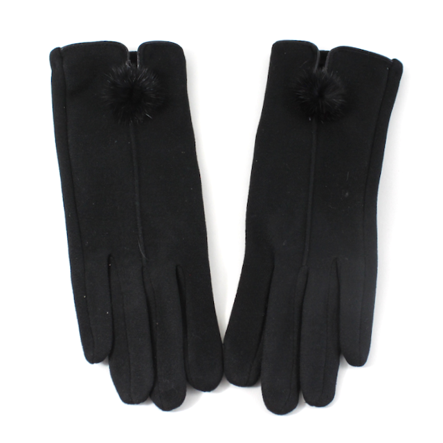 Pretty Persuasions - A20028 Gloves with Mini Pom Pom: 06 D Charcoal
