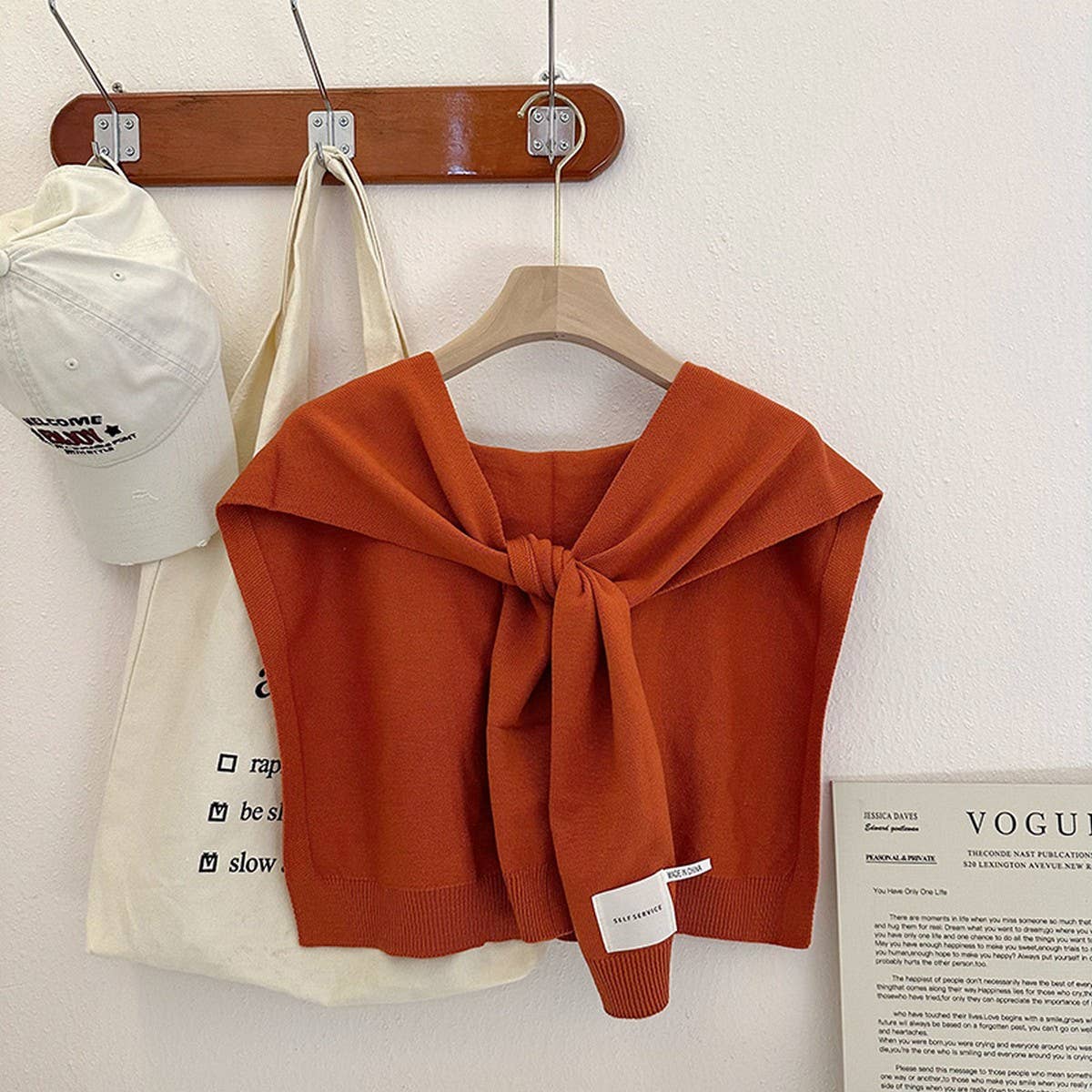 ACCITY - Solid Color Knitted Knotted Shawl – Casual & Cozy _CWASC0757: Beige / (OS) 2