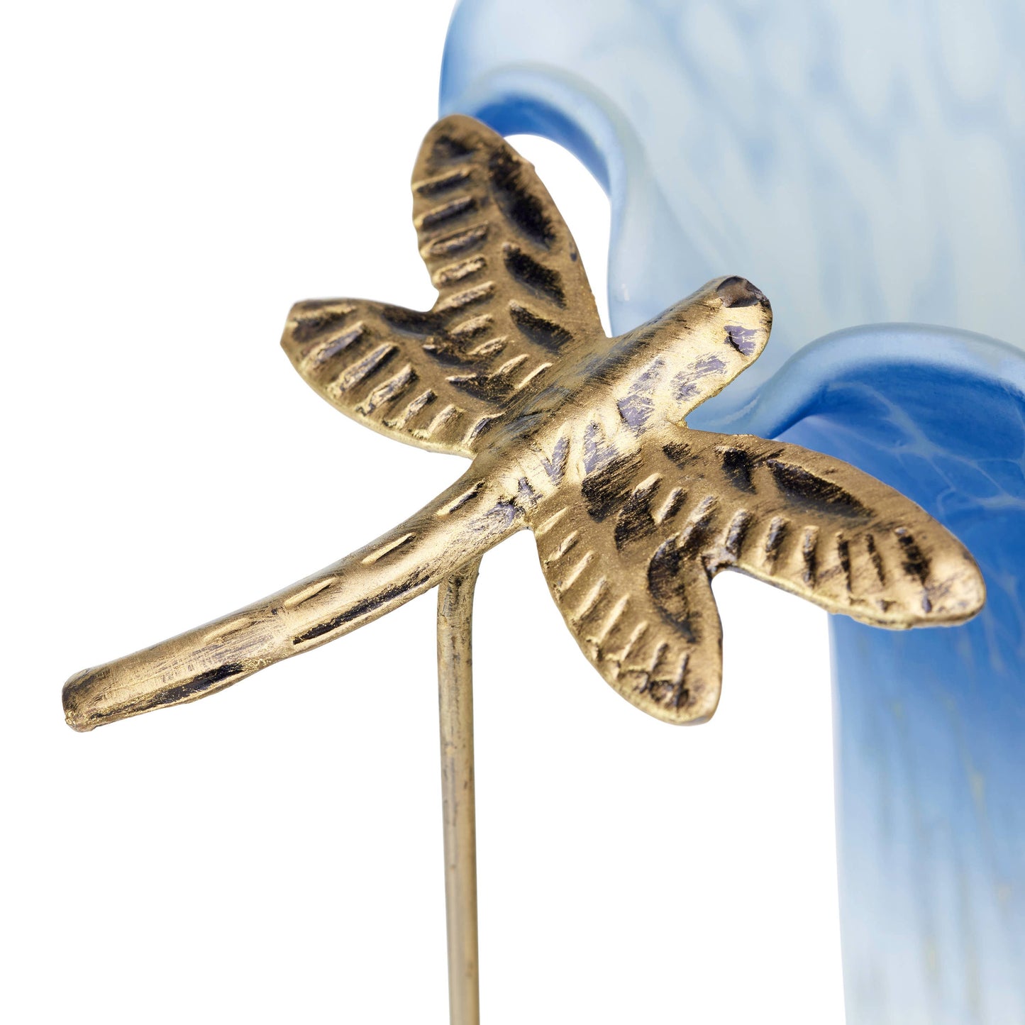 River of Goods - 9"H Blue & White Handpainted Glass Dragonfly Lily Lamp