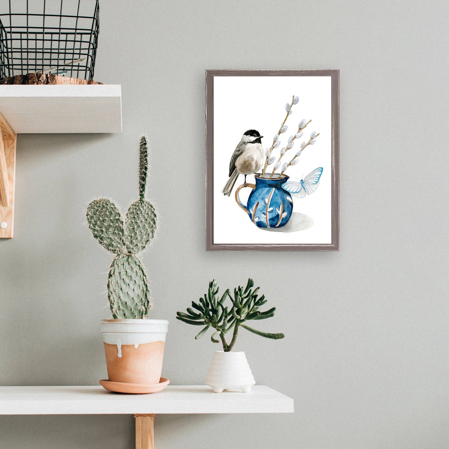 GreenBox Art - Watercolor Chick And Vase Mini Framed Canvas