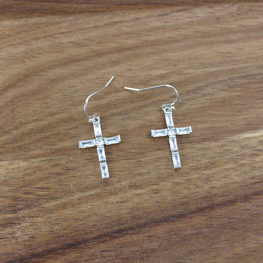Pretty Persuasions - E24108 Cross CZ Earrings: 02 RH