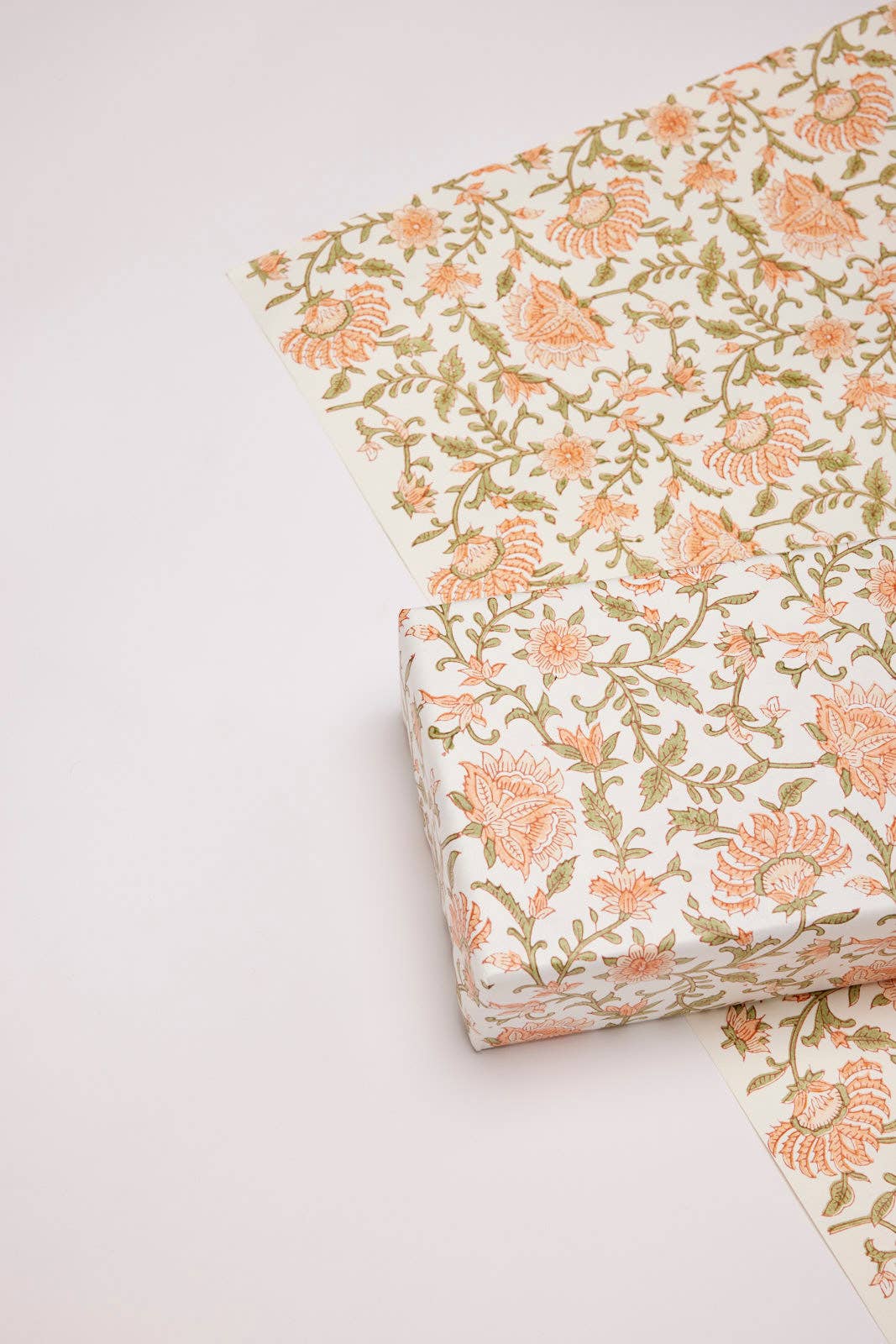 Paper Mirchi - Hand Block Printed Gift Wrap Sheets- Flora Coral