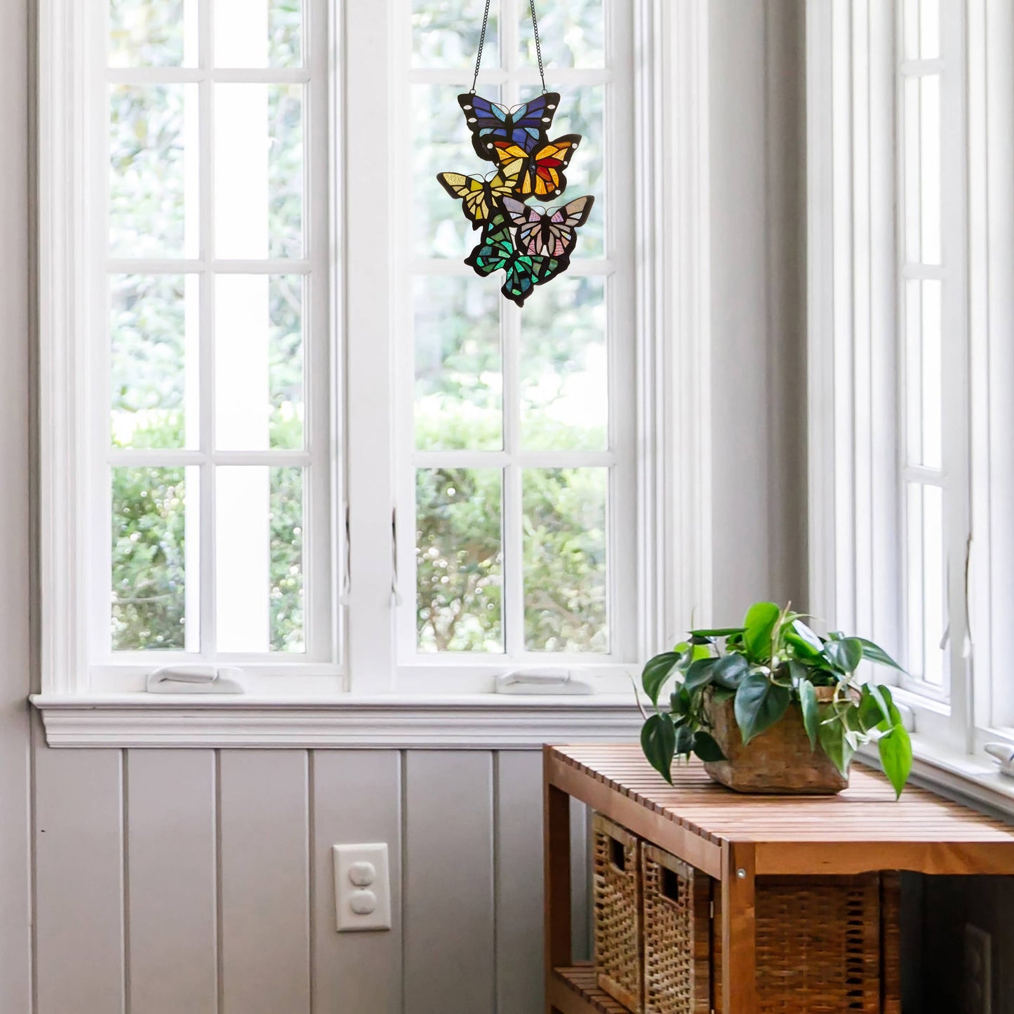 River of Goods - 13.25"H Butterfly Cluster Stained Glass Window Panel