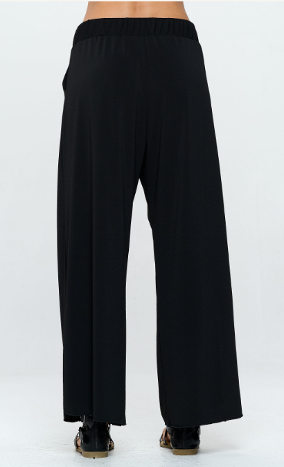Focus Fashion - Black Pull Up Pants With Side Slit -CR107: Black / Large
