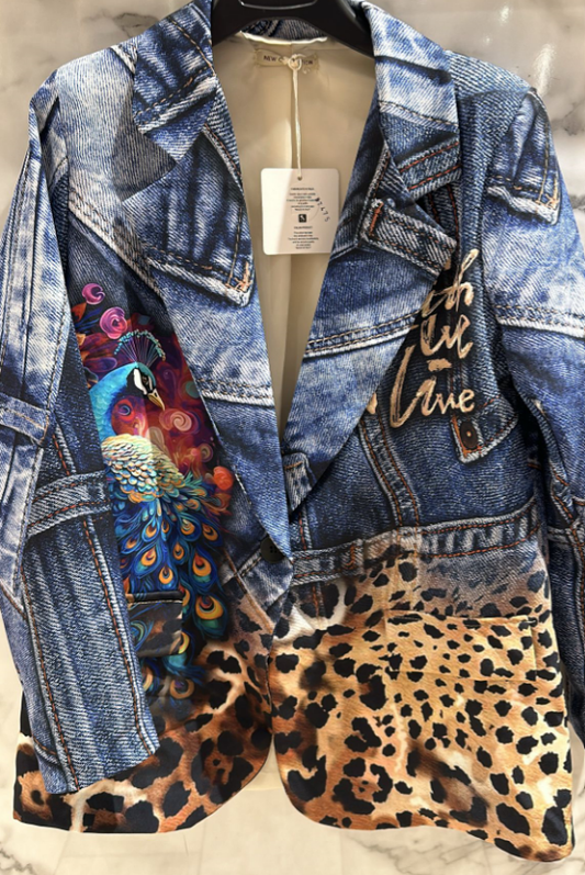 LOOWIE - LUDEN One Size Italian Parrot Leopard Print Blazer LOOWIE