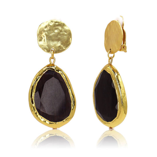 KARINE SULTAN - Vivid Gems Clip-on Earrings: Obsidian Black