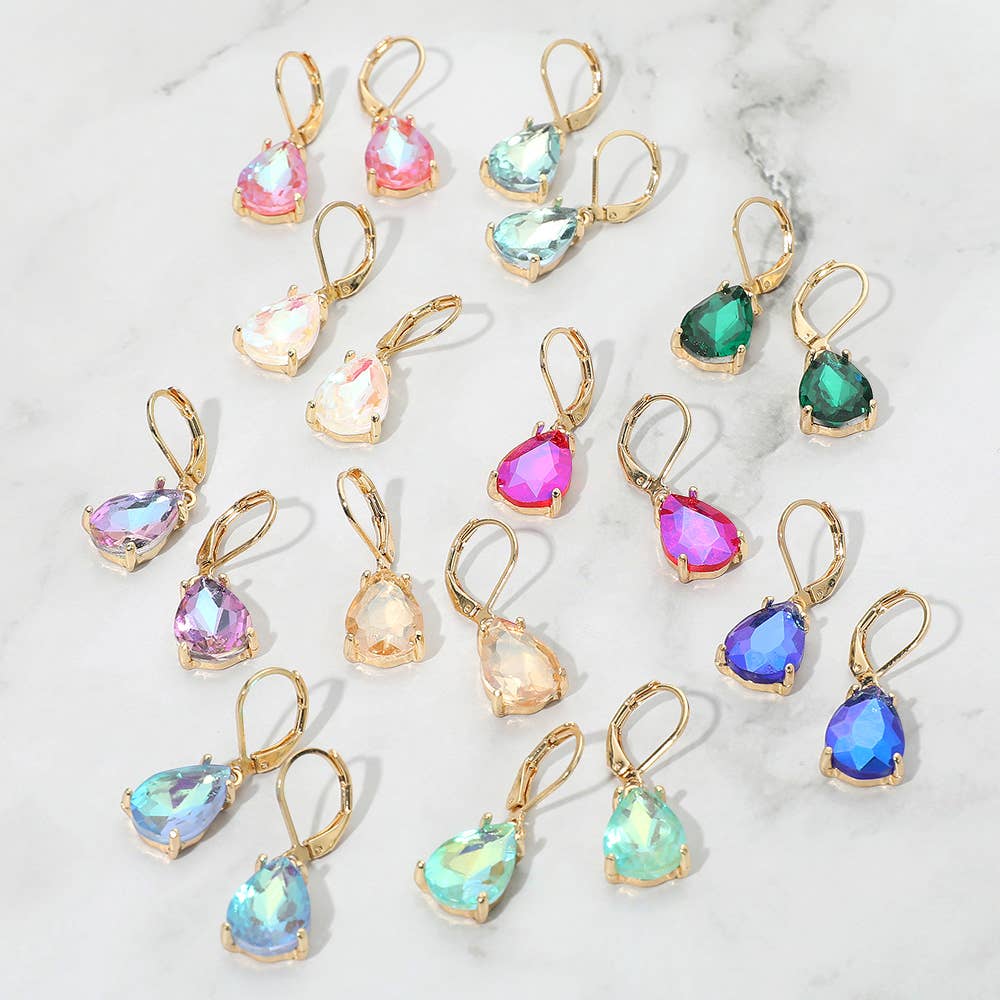 Sensibling Corp. - Teardrop Glass Stone Drop Dangle Earrings: AB,White