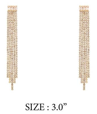 What's Hot - Gold Rhinestone Fringe Tassel 3" Earring