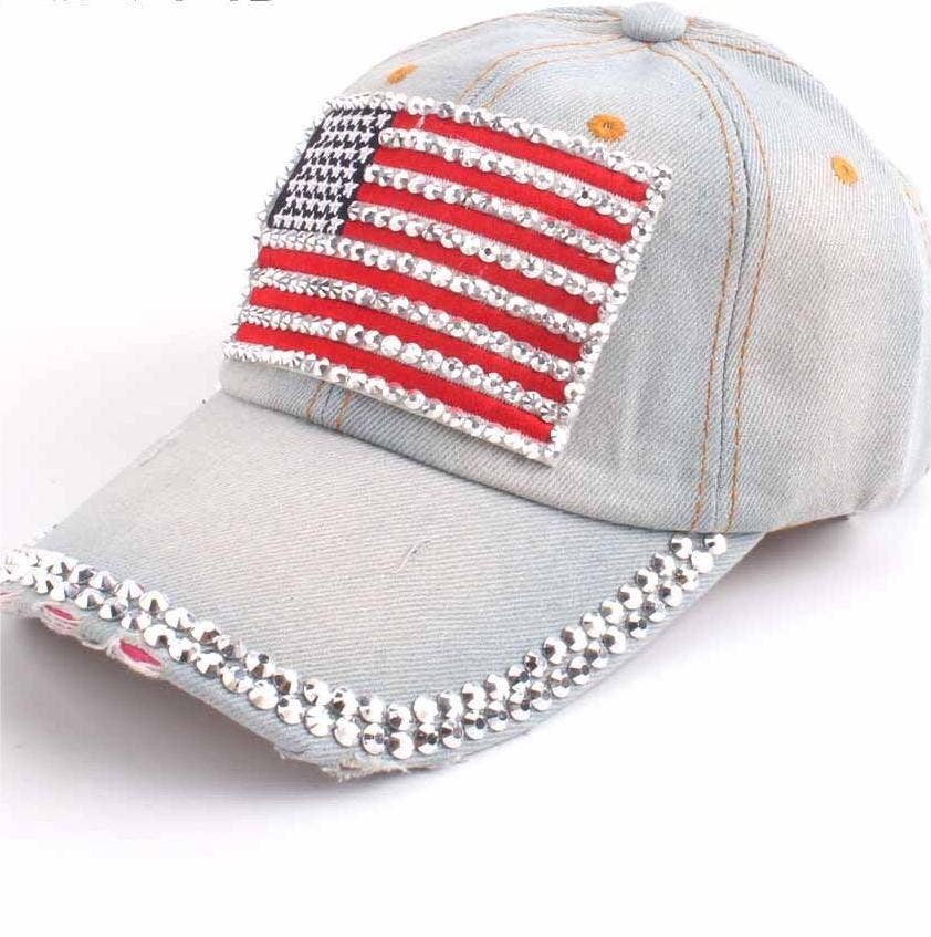 MKS America - Fourth of July American flag denim baseball cap: Mblue / M
