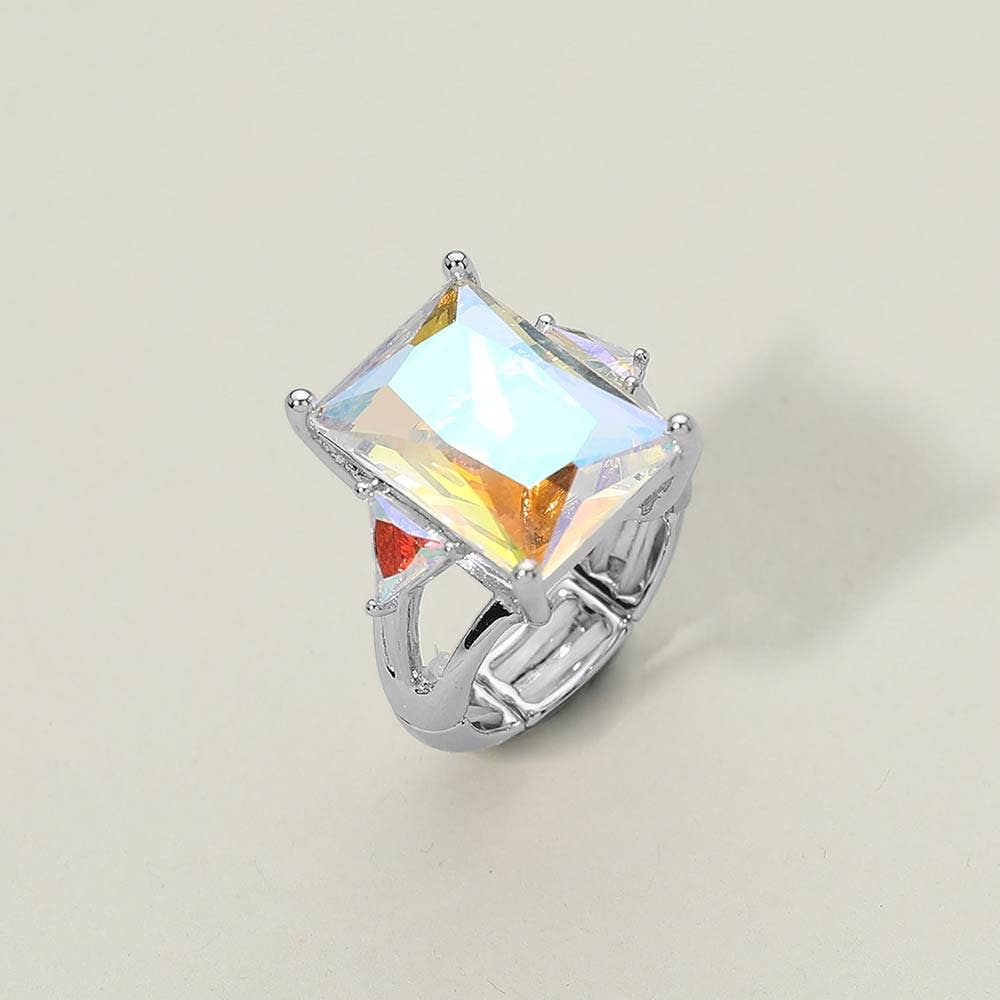 Sensibling Corp. - Rectangle Crystal Stretch Ring: Fuchsia