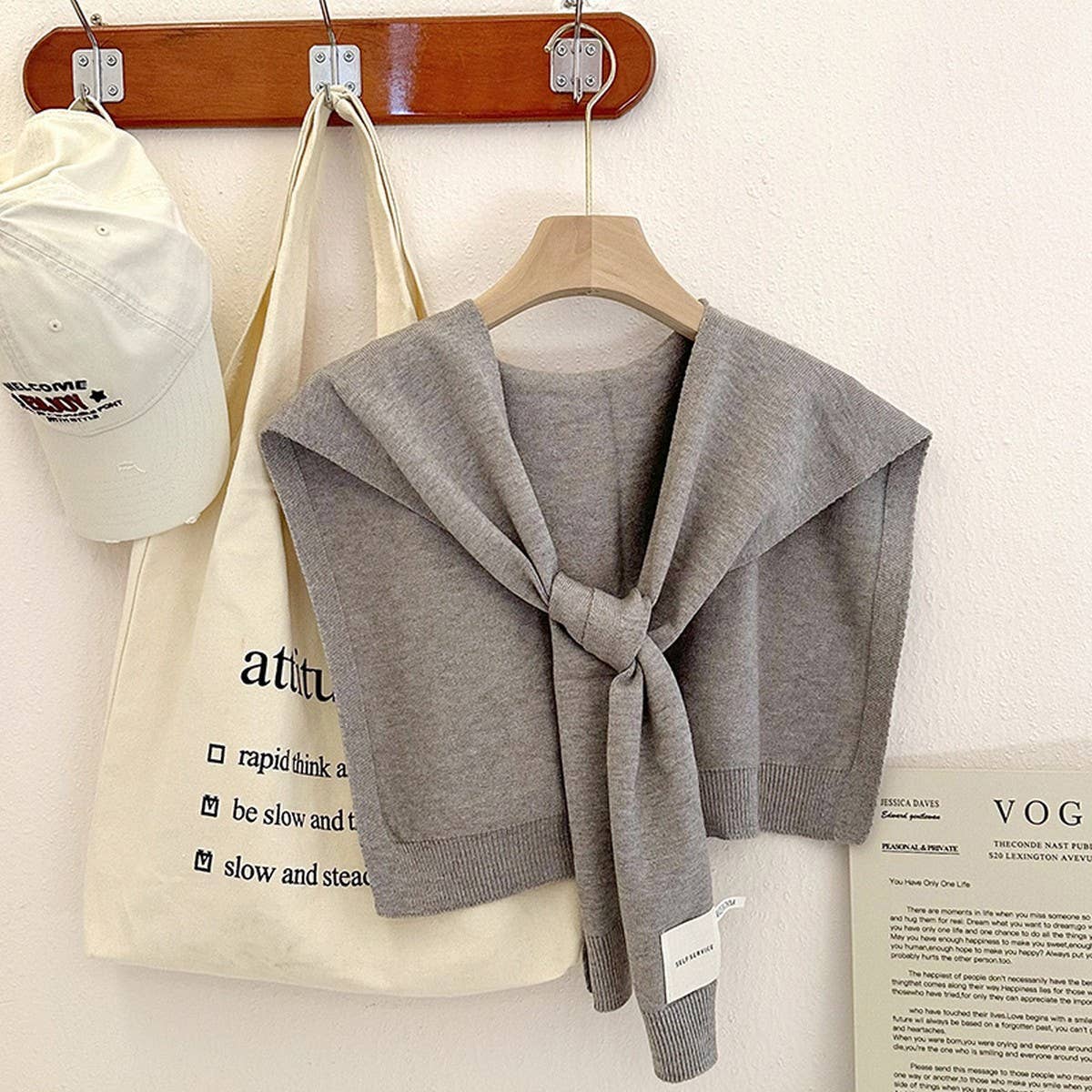 ACCITY - Solid Color Knitted Knotted Shawl – Casual & Cozy _CWASC0757: Blue / (OS) 2