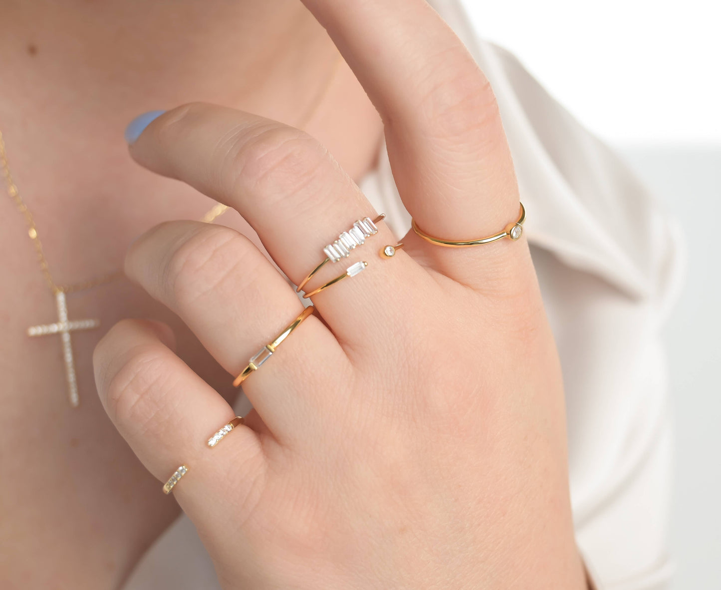 Blueyejewelry - Dainty Gold Diamond Rings - Bezel Ring - Baguette Ring: A. Bezel / Yellow Gold / 8