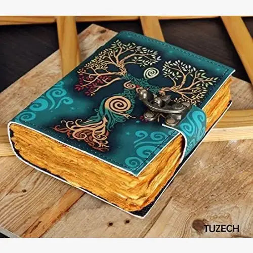 Tuzech Leather - Tree of Lady Leather Journal with Lock – Handmade Diary: 7 x 5 Inches / Green Lady