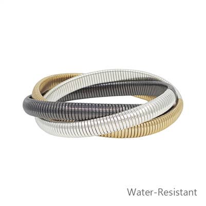 What's Hot - Water-Resistant Gold, Silver, & Hematite Stretch Bracelet