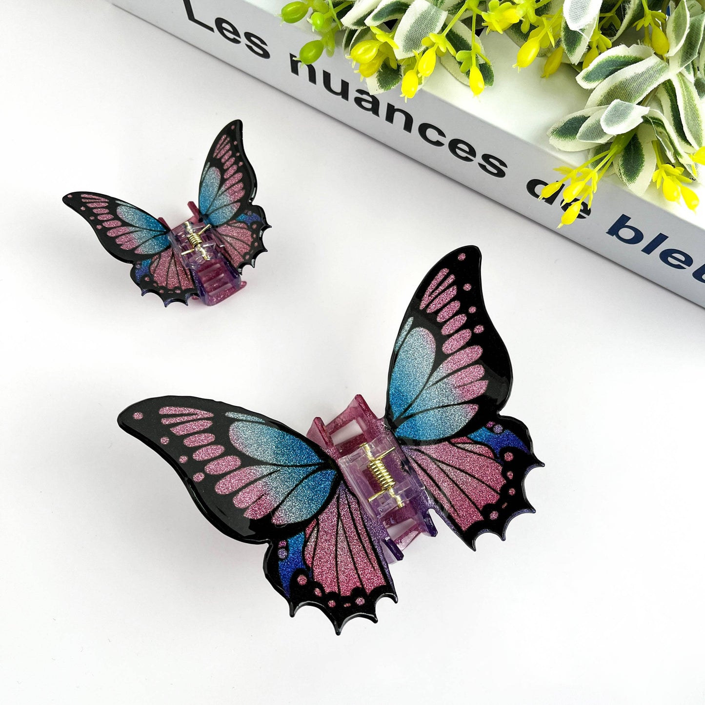 TheDivaSoap - Glitter Butterfly Hair Clip, Animal Hair Claw Set: Pink / Large