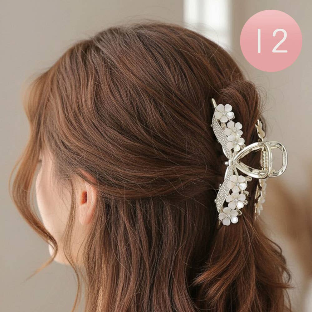 Sensibling Corp. - 12PCS - Rhinestone Pave Pearl Floral Hair Claw Clips