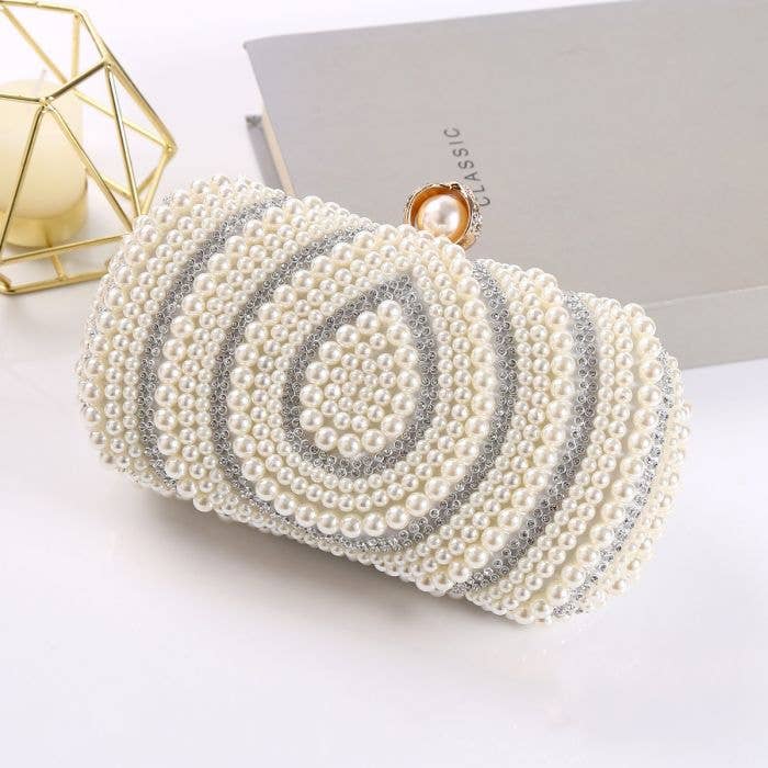PEACH ACCESSORIES - Crystal and pearl embellished clutch bag 08244: Gold