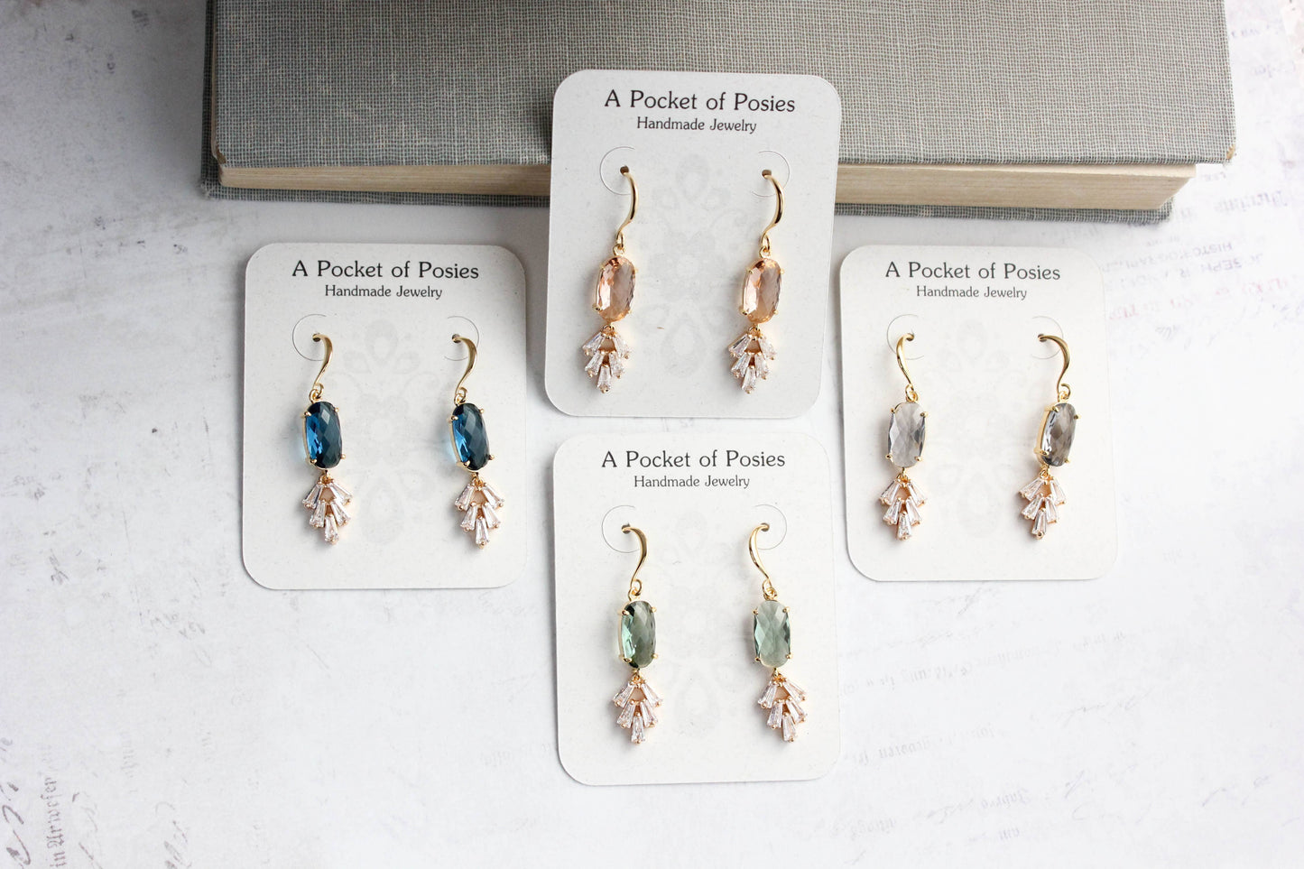 A Pocket of Posies - Art Deco Earrings | Sparkling Leaf Earrings (4 colors): Navy Blue