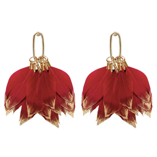 St Armands Designs of Sarasota - Garnet Gold Dipped Feather Statement Earrings