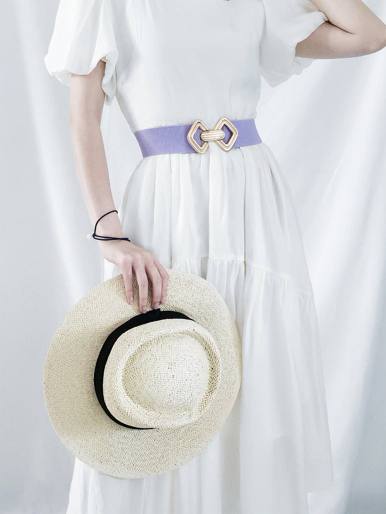 Kustom Kreations Goods - Geometric Buckle Elastic Wide Belt: Chocolate / One Size