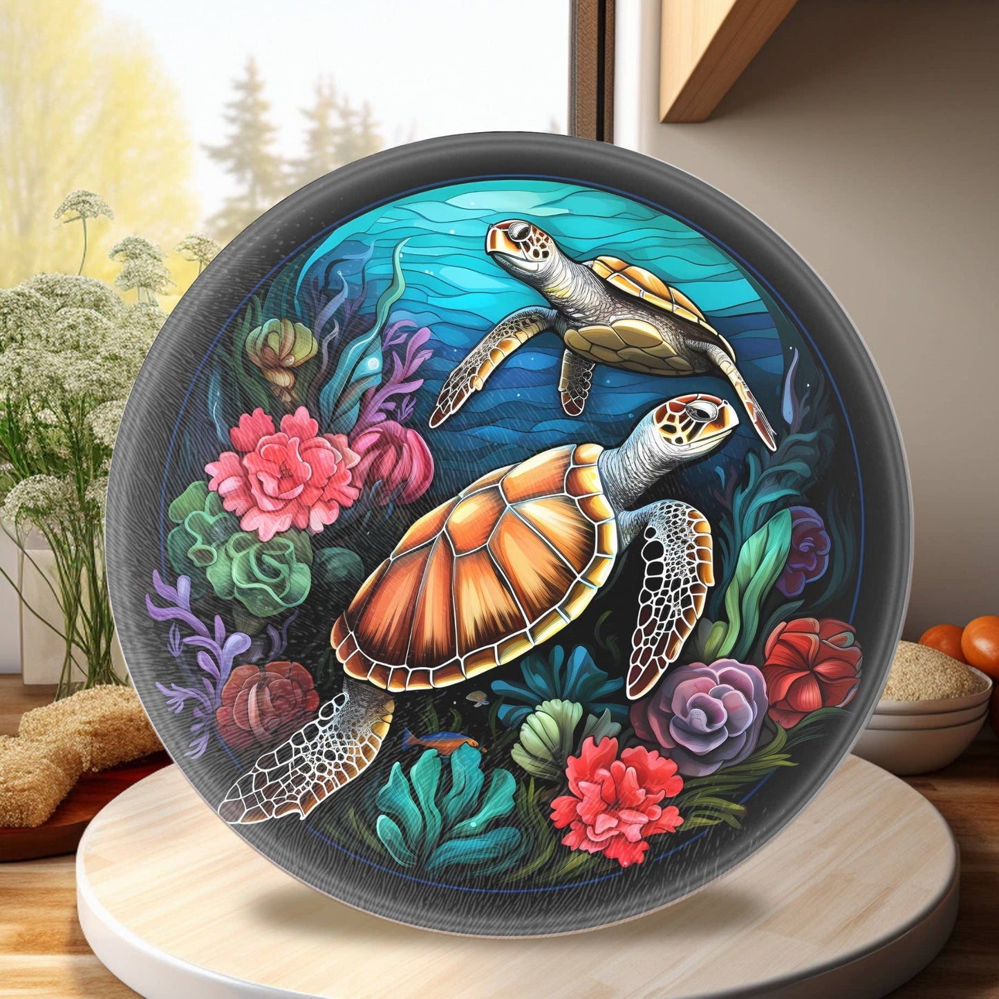 Fernville Creations - Turtle Tempered Glass Cutting & Serving Board: 12 Inch