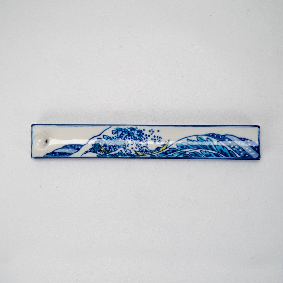Urban Tokyo - Handpainted Ceramic Incense Holder 9 inch L Great Wave (1/72)