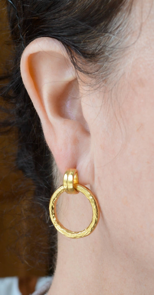 AJS Design Studio - Gold Hammered Link Door Knocker Earring