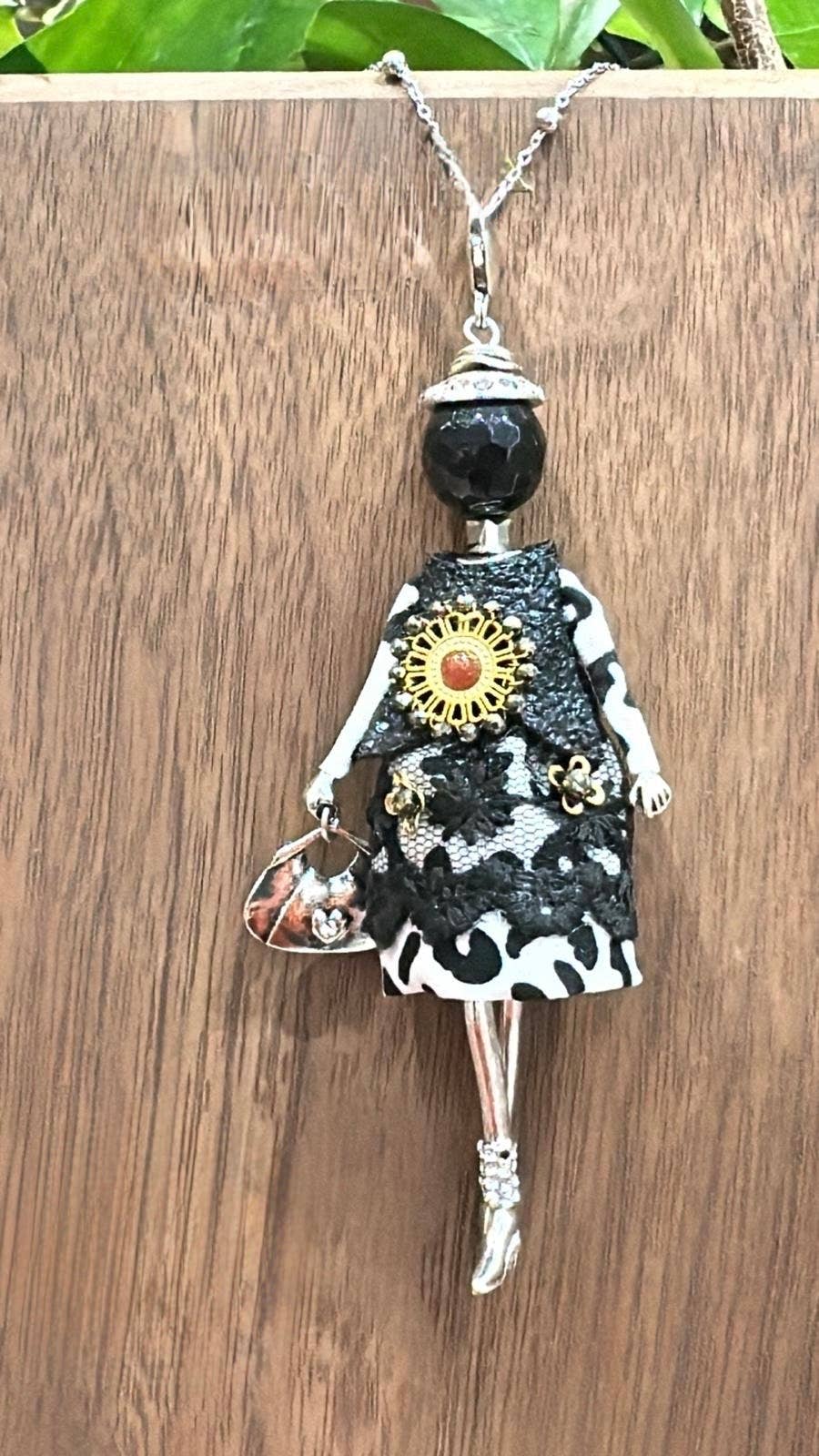 Pretty Persuasions - N23188G Stone Adorned French Doll Stainless Steel Necklace: 04 GD/Pink