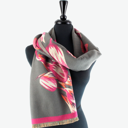 Pretty Persuasions - S23297 Ice Tulips Scarf: 08 Grey/Pink