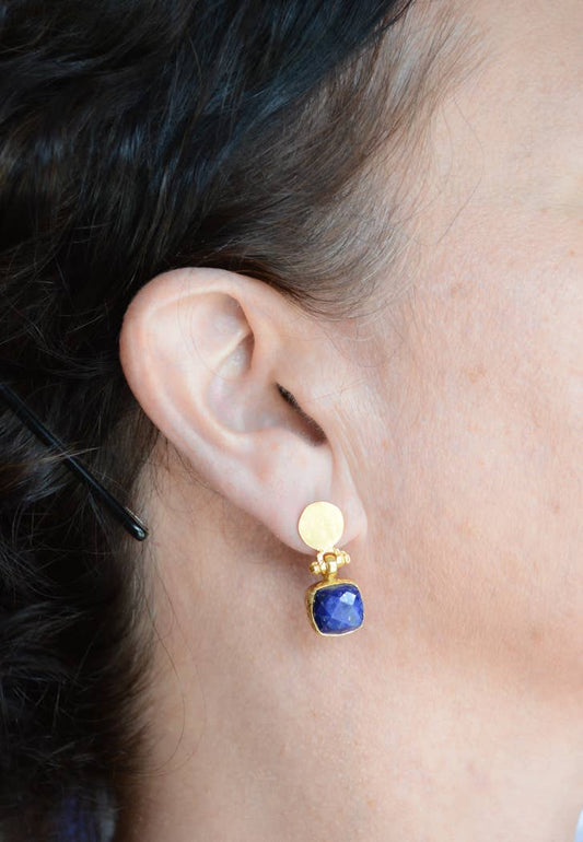 AJS Design Studio - Cushion cut lapis earring with hammered post