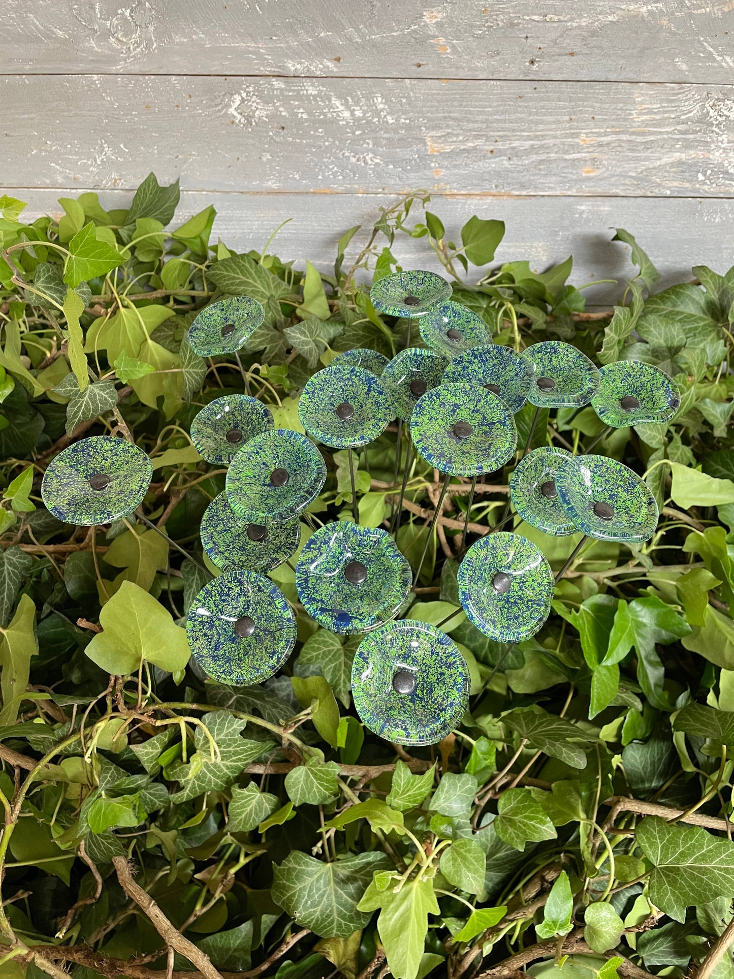 CARNEOL GLASS - Small Glass Flower For Inside In Transp.-A.Green-D.Blue