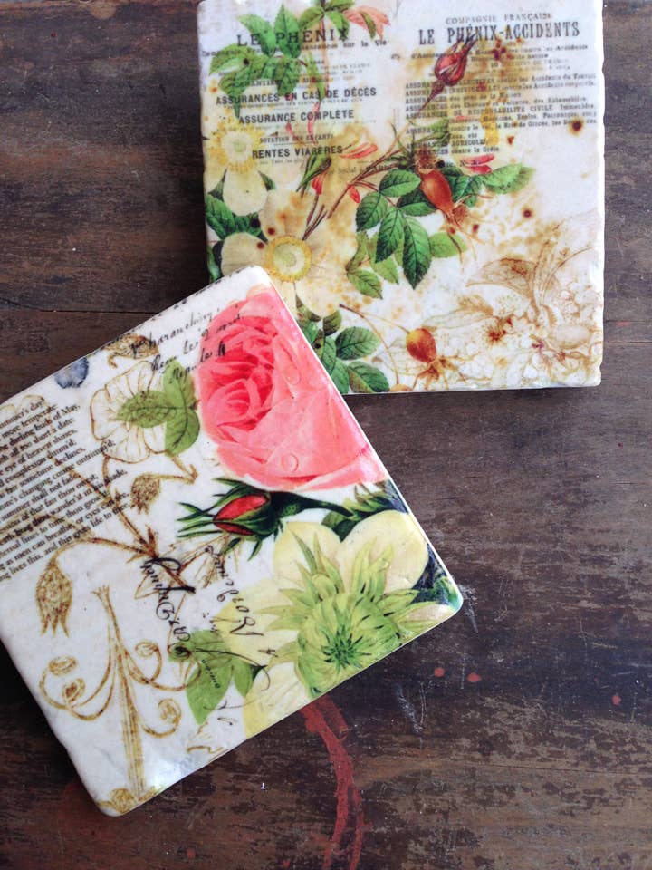 The Painted Lily - Grace's Garden stone coasters - case of 4 coasters