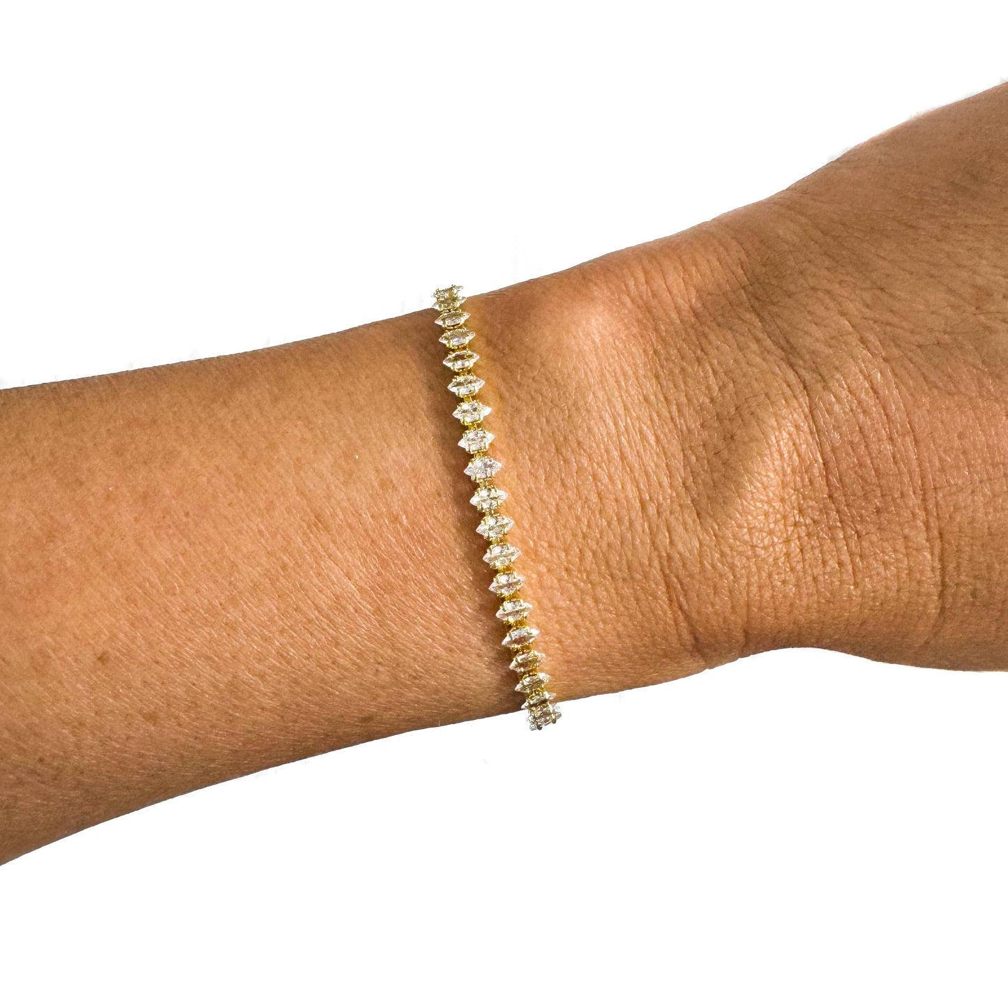 Savvy Bling - Semi Precious Pave Gold Filled Adjustable Bracelets: Side Marquise