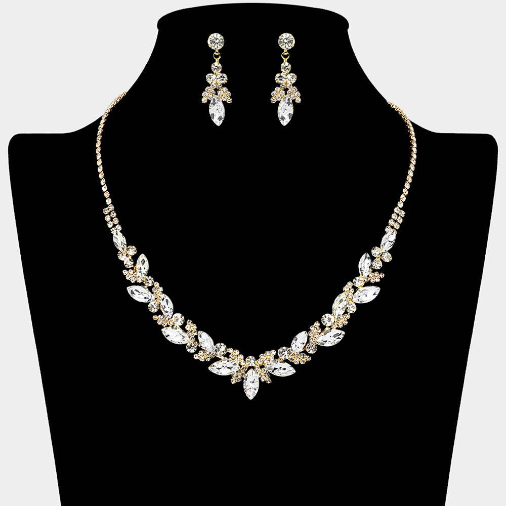 Sensibling Corp. - Marquise Stone Cluster Rhinestone Paved Necklace: Clear,Gold