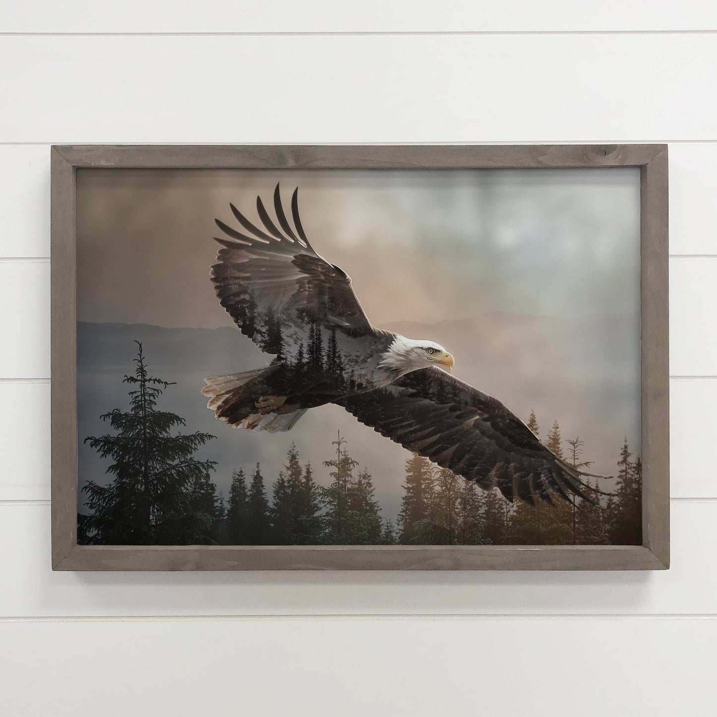 Hangout Home - Eagle Trees Double Exposure -Wood Framed Wildlife Canvas Art: 24x36" Extra Large Canvas Art with Thick Wood Frame